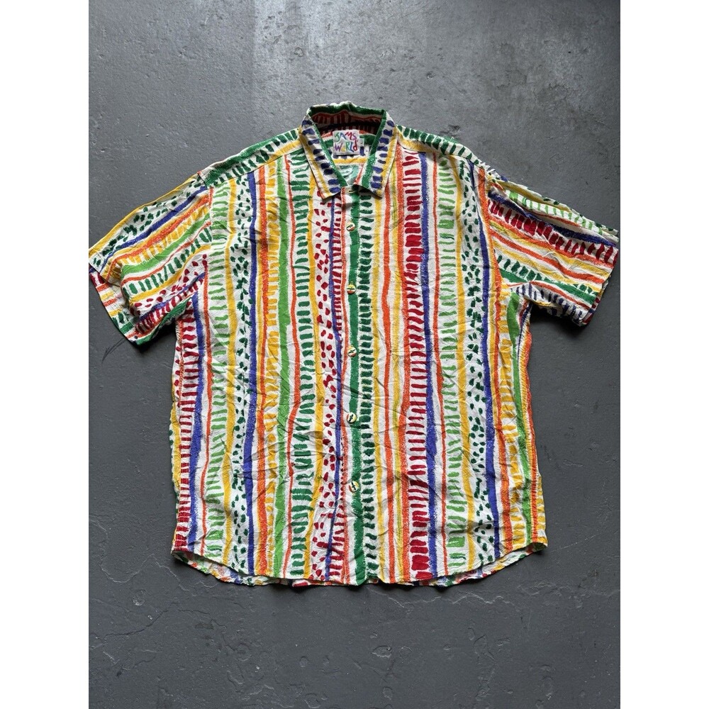 Vintage Jams World Hawaiian Shirt Striped Multicolor